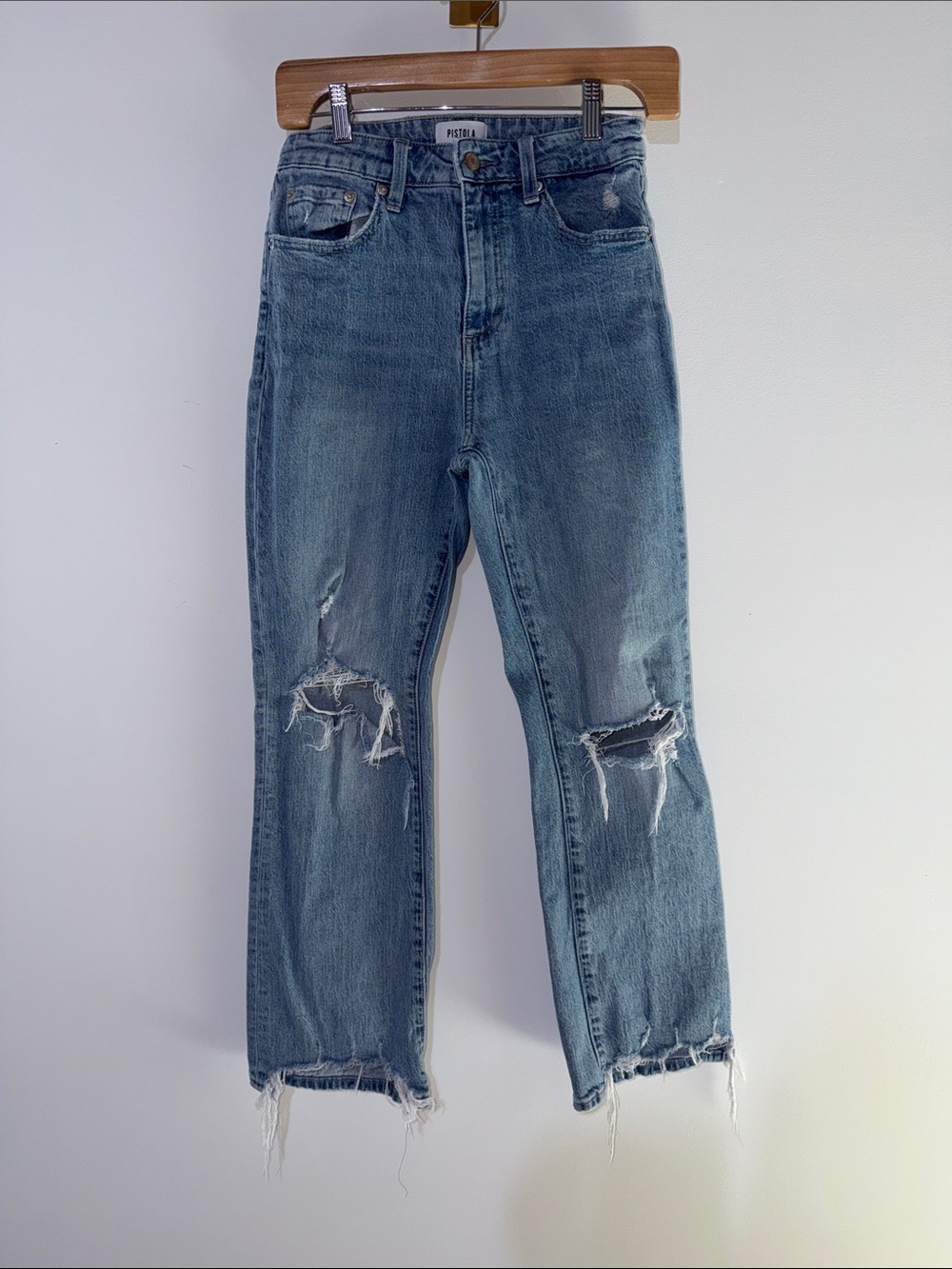 pistola Distressed Light Blue Relaxed Jeans ankle length size 26”